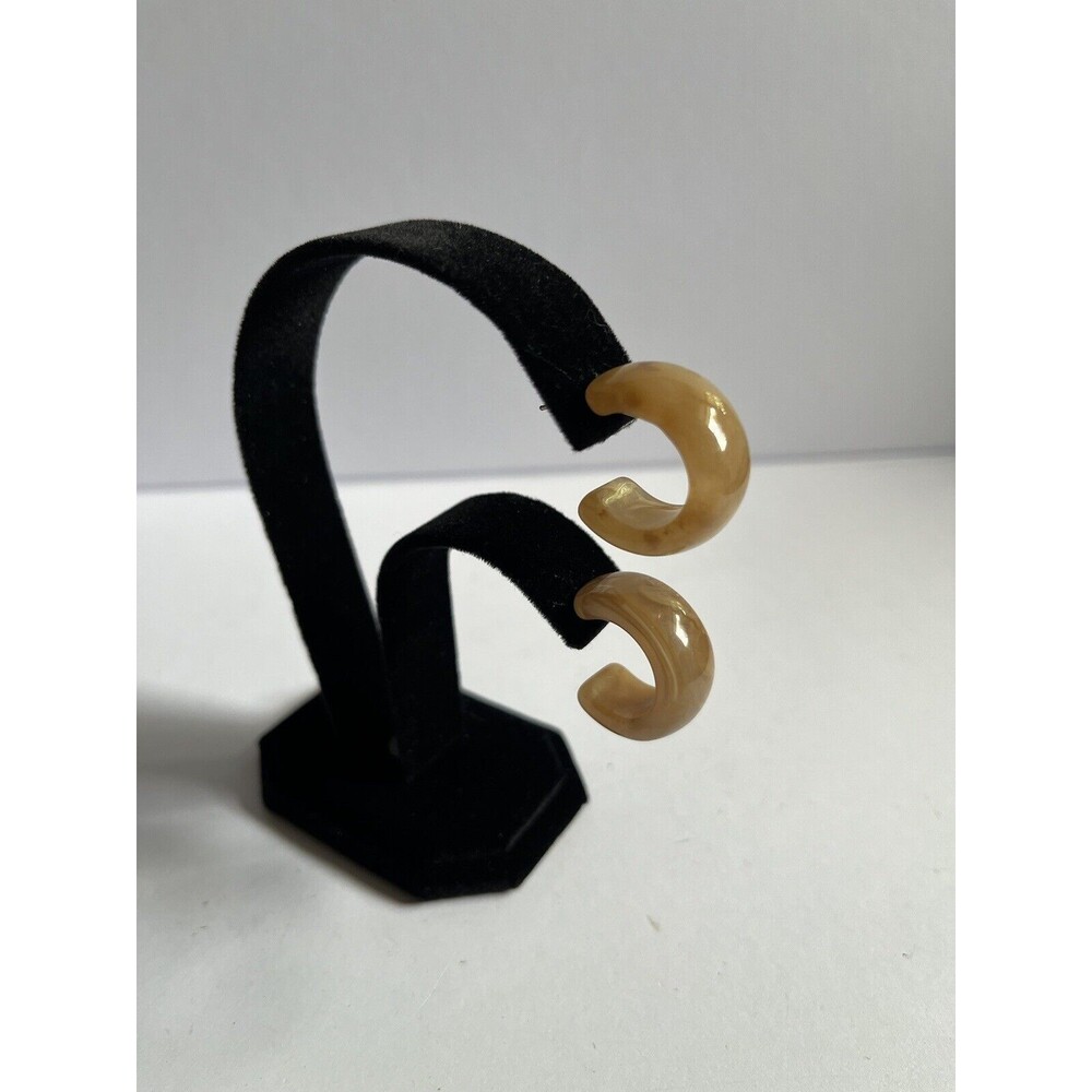 Marble Swirl Tan Acrylic Hoop Stud Earrings Fashion Jewelry .75" Hoop